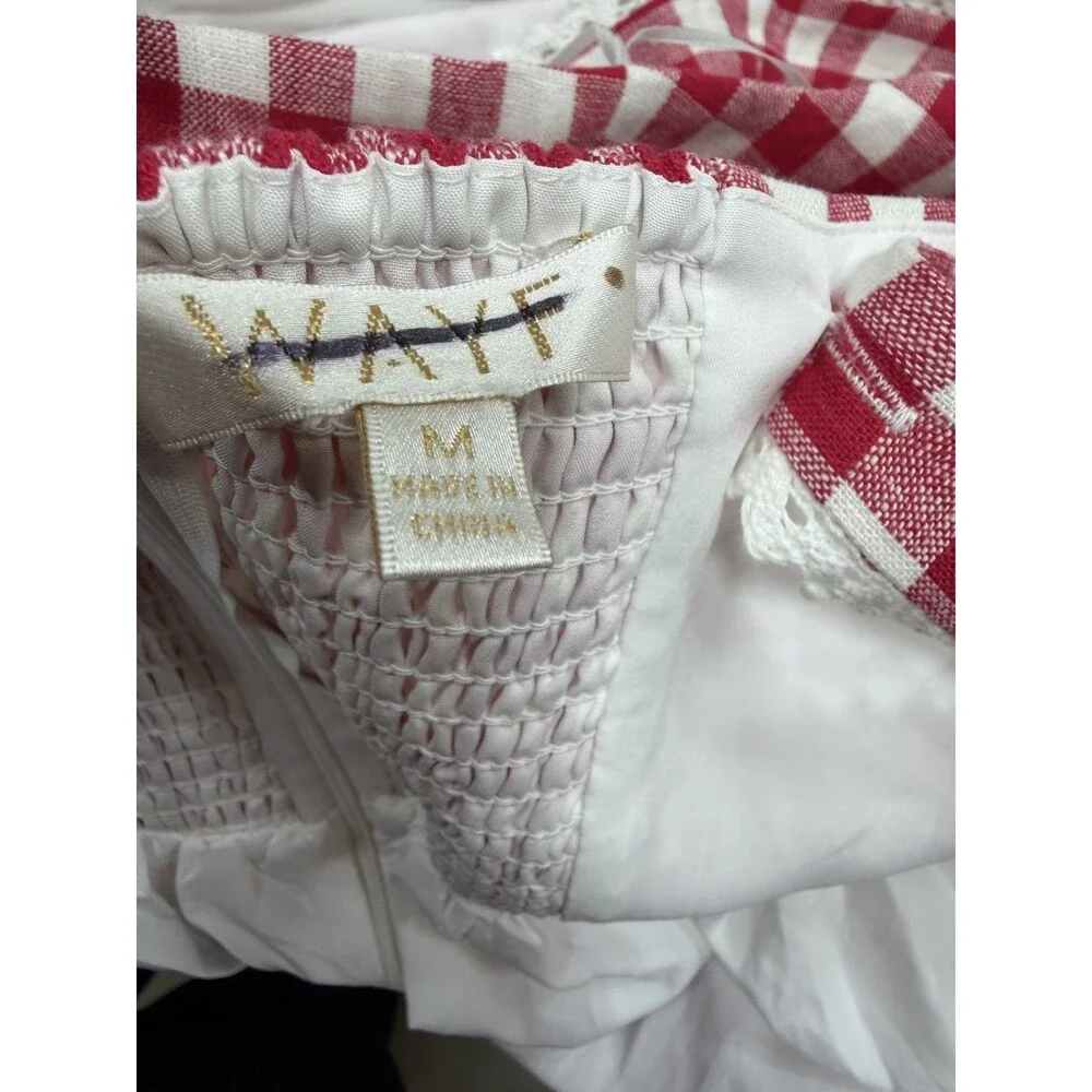 Anthropologie Wayf Midi Dress Red Linen Blend Drop Waist Preppy Boho Medium NWT - Picture 14 of 14